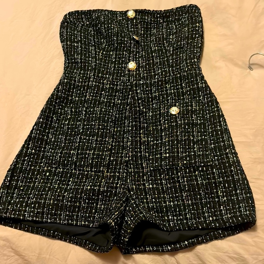 Lulu's Strapless Tweed Romper